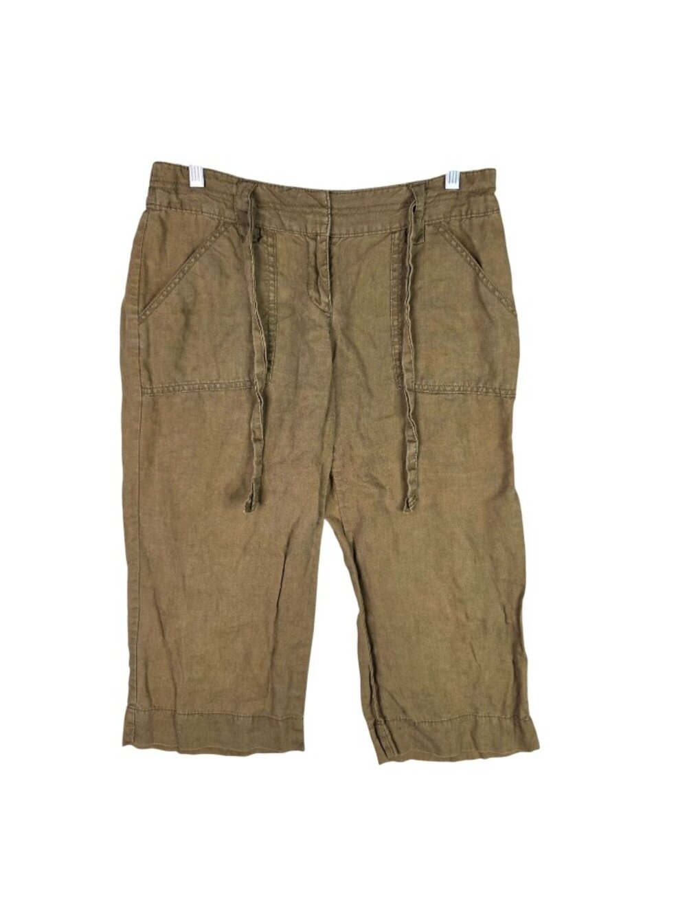 Womens Old Navy Brown 100% Linen Crop Pants Drawstring Size 6